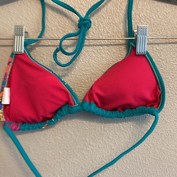 Xhilaration- teal string bikini triangle top- Size medium - Picture 3 of 6